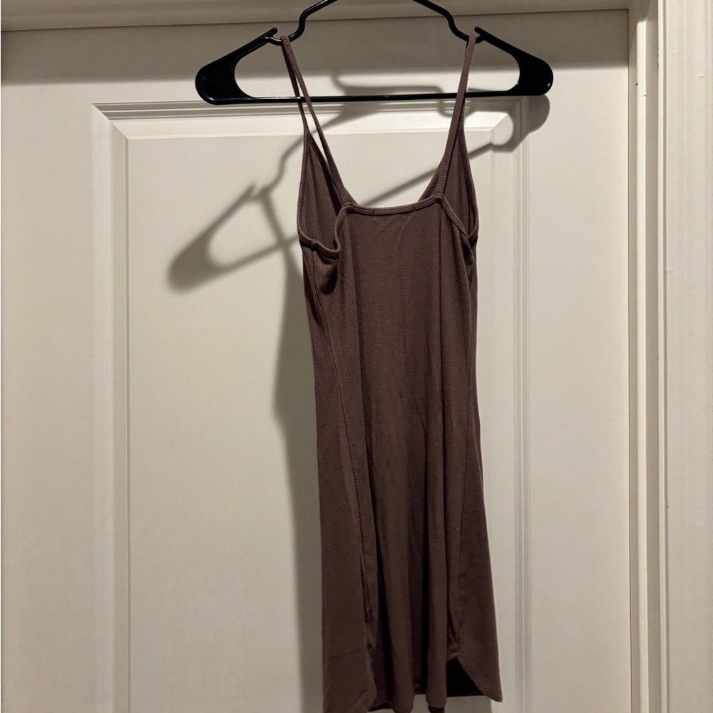 Joah Brown Ribbed Spaghetti Strap Mini Dress - Brown - Picture 8 of 9